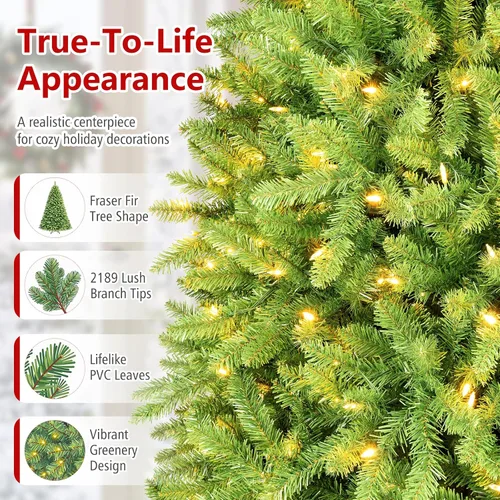 Vista 3 de DREAMADE 7.5 FT Pre-Lit Artificial Christmas Tree, Fraser Fir Green-2