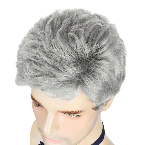 Vista 5 de DDHAIR Peluca corta gris plateado para hombre, pelucas de cabello sintético en capas naturales para hombre, hombre, hombre, hombre, diario, Halloween