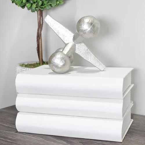 Vista 2 de AuldHome Design Pila de libros de imitación (blanco, juego de 3); libros decorativos para manualidades y decoración del hogar