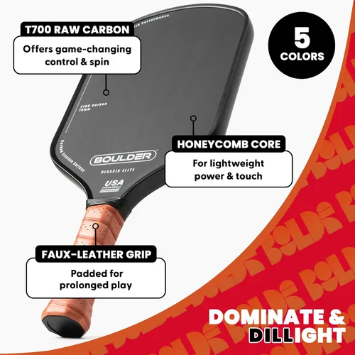 Vista 2 de Boulder Carbon Fiber Pickleball Paddle T700 Carbon Fiber USAPA Approved, with Honeycomb Polymer Core Pickleball Racket for Beginner &