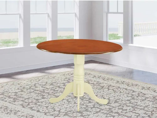 Vista 14 de HomeStock Mesa de comedor redonda de madera, mesa de cocina resistente para espacios pequeños, color negro y cereza/36 pulgadas sin gotas