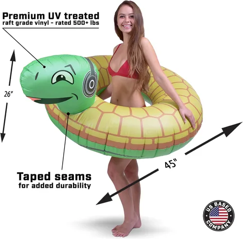 Vista 3 de GoFloats Rockin Turtle - Balsa inflable para fiesta - Divertido flotador de piscina para adultos y niños