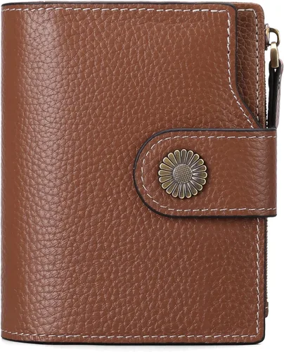 Vista 16 de FALAN MULE Cartera pequeña para mujer, de piel, plegable, compacta, pequeña, con bloqueo RFID, amarillo, antiguo (Antique Yellow), Cartera Rfid