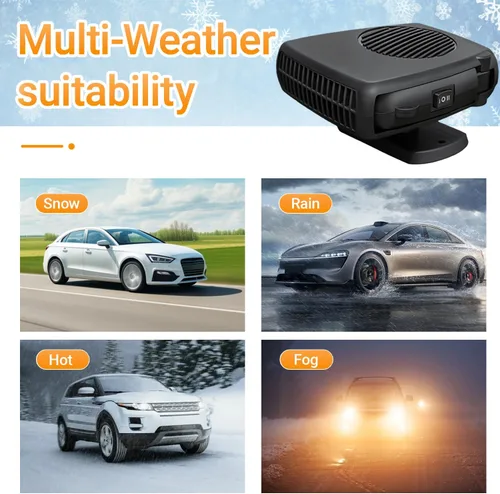 Vista 5 de Calentador y ventilador de coche de 12 V 200 W, descongelador portátil de modo dual, giratorio de 360° para desempañar el parabrisas del calentador