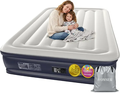 Vista 10 de VOSSER Colchón de aire individual XL con bomba incorporada, colchón inflable extra largo de 13 pulgadas elevado de 80 pulgadas, cama de aire Azul