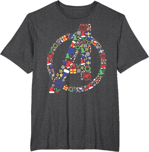 Vista 20 de Marvel Avengers A Logo Symbol Holiday Christmas Icons Camiseta, Negro