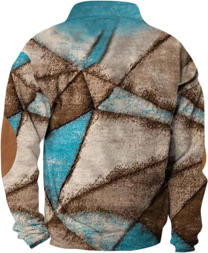 Vista 3 de Sudadera de pana para hombre, diseño vintage occidental, con botones, cuello Henley, con parches en los codos