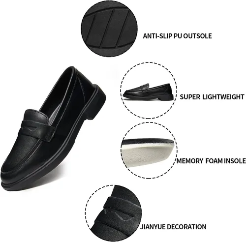 Vista 2 de Mocasines para mujer, zapatos elegantes de cuero, cómodos para el trabajo, plataforma gruesa