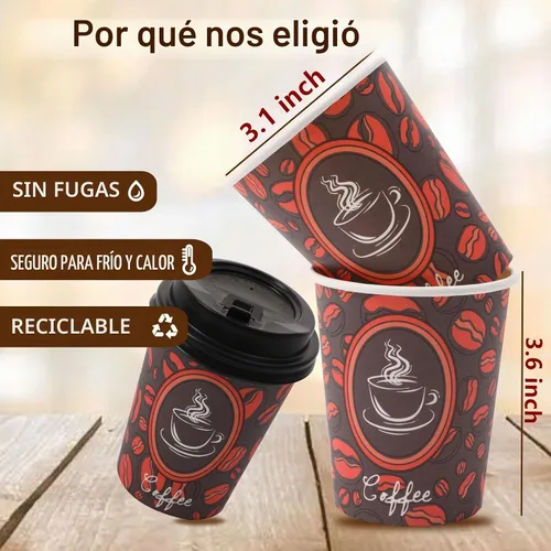 Vista 3 de Tazas de café de papel desechables con tapas, perfectas para té y bebidas calientes, paquete de 100 (8 onzas, diseño de grano de café)