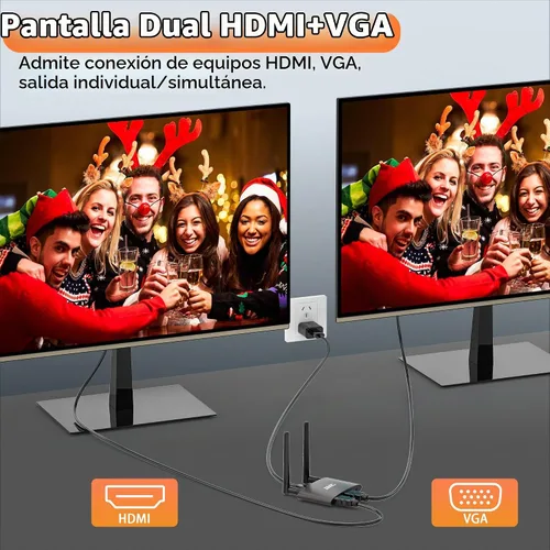 Vista 7 de TIMBOOTECH Transmisor y receptor HDMI inalámbrico 4K, USB C a HDMI inalámbrico, Plug & Play, VGA y HD pantallas duales, transmisión de video 5.8G