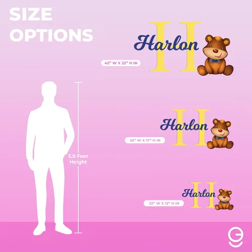 Vista 4 de Calcomanías de pared personalizadas con nombre e inicial de oso de peluche, bonita decoración de habitación de bebé niño y niña, decoración