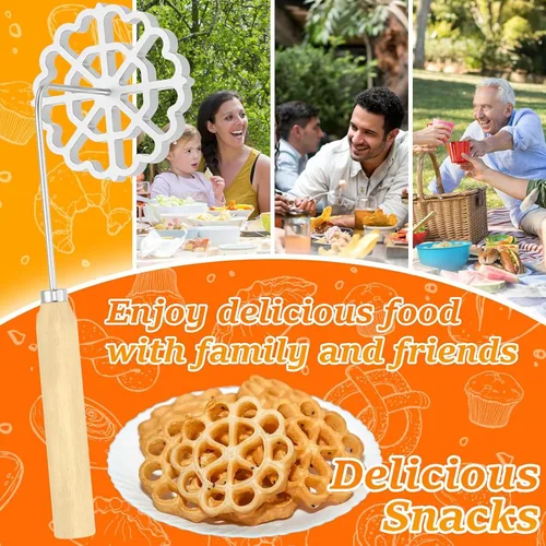 Vista 3 de Bunuelos - Juego de moldes de hierro con mango de madera, molde para hacer galletas de flor de loto, fabricante de rosetas desmontables, kit