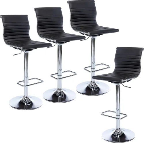 Vista 24 de LZAREAL Juego de 2 taburetes de bar de metal con altura ajustable, diseño moderno de piel sintética blanca sin brazos con base cromada para isla