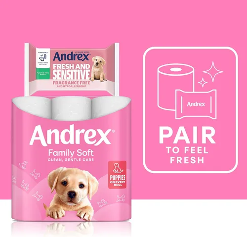 Vista 3 de Andrex Family Soft Toilet Tissue 72 rollos de papel higiénico (anteriormente Andrex Gentle Clean), suave para la piel de tu familia, paquete a