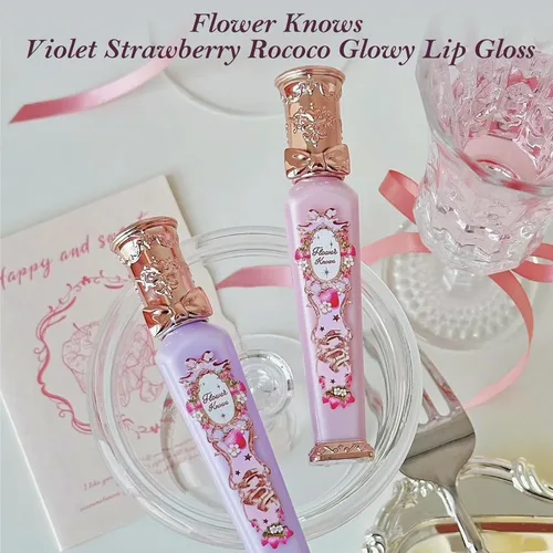Vista 7 de Flower Knows Violet Strawberry Rococo Glowy Lip Gloss, Light Baby Pink Macaron de fresa G01