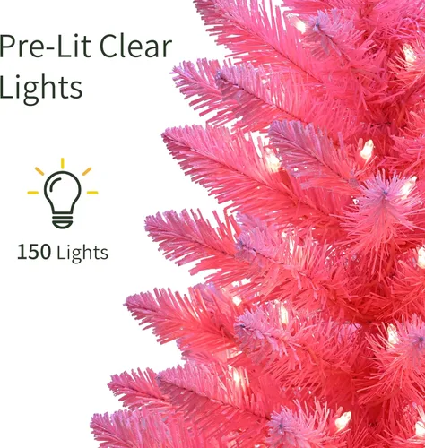 Vista 4 de Puleo International - Árbol de Navidad de pino rosa preiluminado de 4 pies