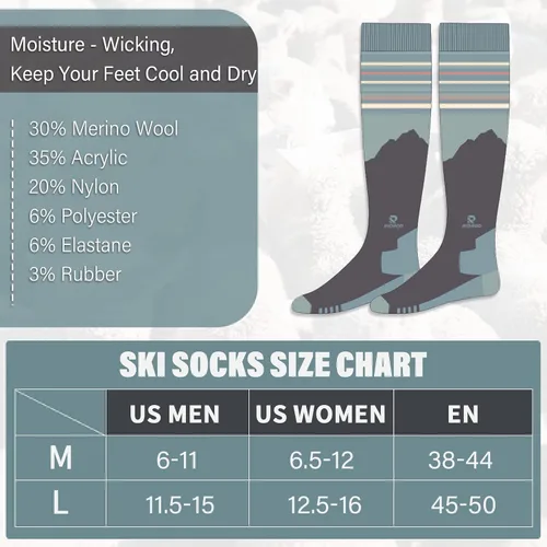 Vista 5 de RIOROO Calcetines de esquí de lana merino, paquete de 23 pares de calcetines de esquí y snowboard para hombres, mujeres y jóvenes, calcetines