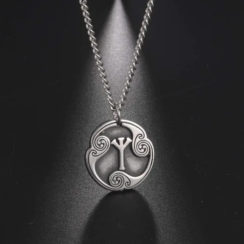 Vista 4 de TEAMER Collar con colgante de amuleto de acero inoxidable de 24 runas de los vikingos nórdicos, joyería con símbolo de la suerte y la bendición