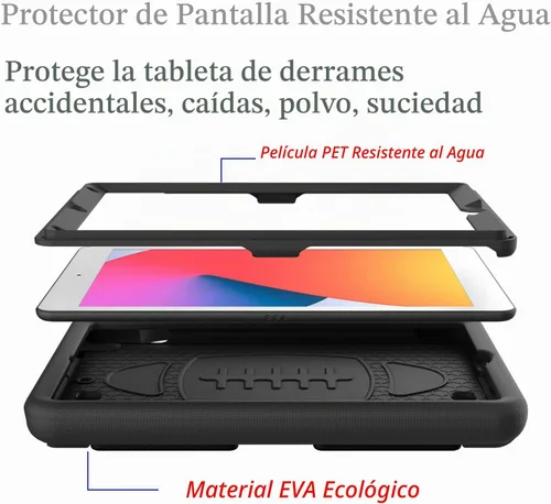 Vista 3 de BMOUO Funda para niños para iPad de 9ª/8ª/7ª generación (2021/2020/2019), con protector de pantalla integrado, soporte con mango a prueba de golpes