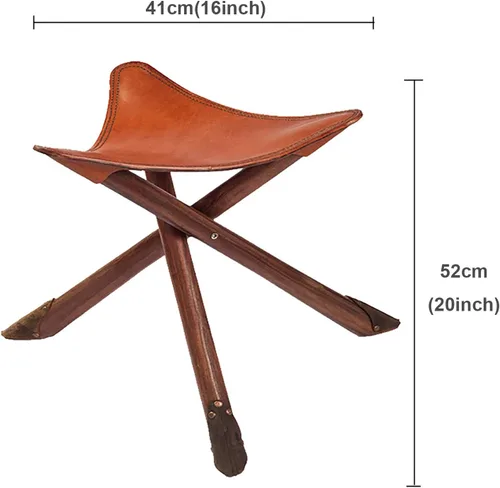 Vista 3 de Taburete triangular plegable – Primera capa seleccionada de piel de vaca + soporte de madera maciza pura + adhesivo para pie silencioso, hecho a