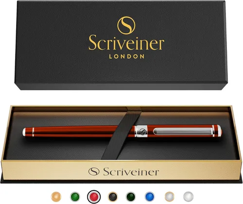 Vista 22 de Scriveiner Bolígrafo Rollerball de Laca Negra - Impresionante Bolígrafo de Lujo, Chapado en Oro Real, Repuesto de Tinta Schmidt, El Mejor Set de 1.
