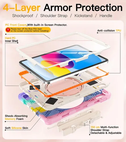 Vista 6 de BRAECN Funda para iPad (A16) de 11ª/10ª generación de 11 pulgadas/10.9 pulgadas 2025/2022, funda de silicona resistente con protector de pantalla