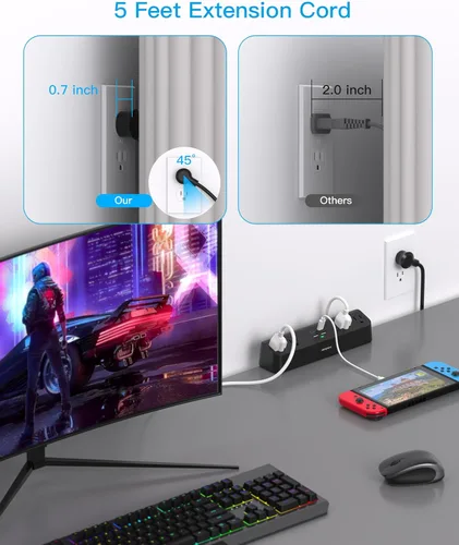 Vista 7 de Regleta de alimentación con abrazadera de escritorio con PD30W USB-C, cable de extensión HANYCONY de 5 pies, estación de carga de montaje