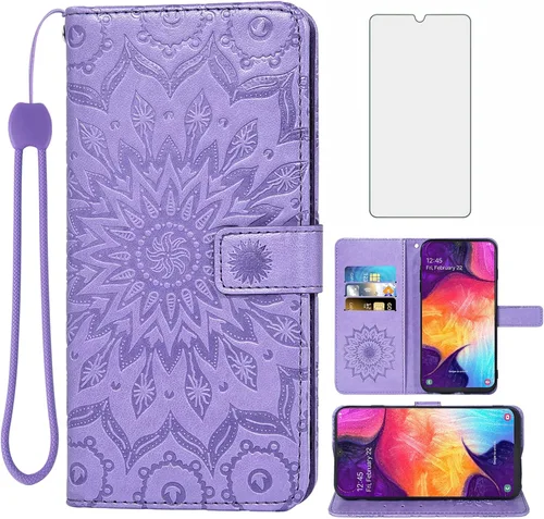 Vista 10 de Funda de teléfono para Samsung Galaxy A50 con protector de pantalla de vidrio templado, funda magnética de cuero, soporte para tarjetas, accesorios