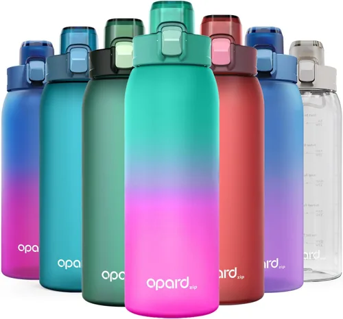 Vista 27 de Opard Botella de agua de plástico de 30 onzas apta para lavavajillas, tapa abatible a prueba de fugas, Tritan sin BPA, botella de agua deportiva