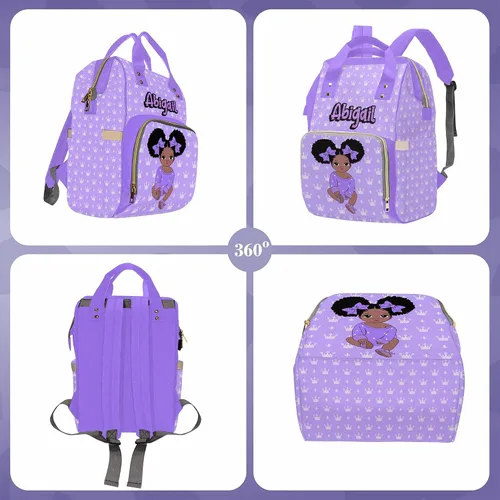 Vista 2 de Newcos Bolsa de pañales personalizada con estampado de corona con nombre personalizado de África negra para mujer, bolsa de pañales de viaje casual