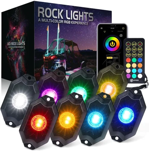 Vista 10 de Xprite - Kit de luces LED RGBW con Bluetooth y control remoto inalámbrico, luces de neón multicolor para vehículos, luces para ruedas y bajos