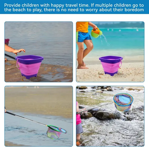Vista 7 de 2PCS Fishing Net with Bucket, Telescopic Fishing Landing Net, Collapsible Youth Sand Bucket, Youth Fish Butterfly Catching for Freshwater Saltwater