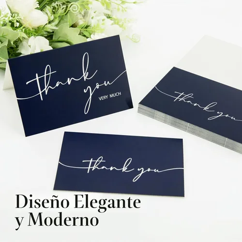Vista 4 de NESCCI 24 tarjetas de agradecimiento con sobres, tarjeta de agradecimiento, diseño minimalista de 4 x 6 pulgadas, notas de agradecimiento para Azul