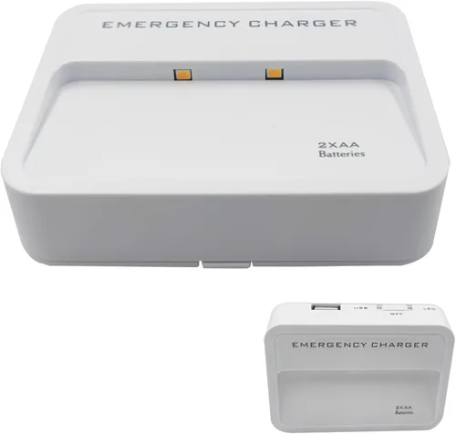 Vista 6 de Cargador de teléfono a batería Retención de emergencia en la pared USB Batería Power Bank Portátil 2 AA Baterías Enchufe alimentado (negro)