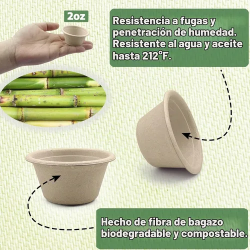 Vista 3 de CAMKYDE Vasos de Soufflé Desechables de Fibra de Bagazo de 2 oz, Paquete de 100, Vasos para Condimentos 100% Naturales Biodegradables Compostables