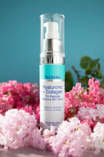 Vista 6 de TriDerma Suero de ácido hialurónico para cara con péptidos de colágeno, 5% niacinamida y matrixyl 3000, suero facial antienvejecimiento de fuerza