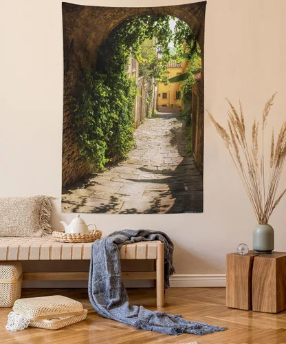 Vista 11 de Ambesonne Tapiz Trippy, vista panorámica de la cascada con bosques de ensueño y mandala oriental psicodélico, decoración de tela para colgar