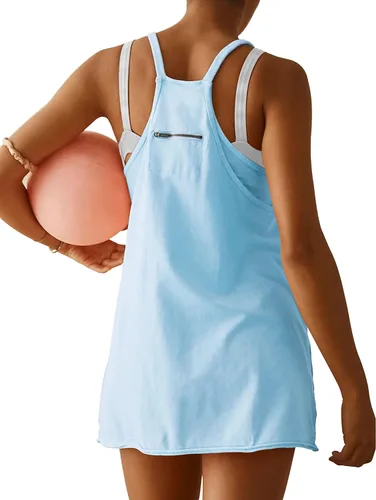 Vista 2 de Vestido atlético para mujer con pantalones cortos incorporados, mini vestido de entrenamiento deportivo para golf, verano 2024