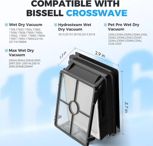 Vista 2 de Paquete de 6 filtros 1866 compatibles con Bissell Crosswave 3888A 1785 2210 2211 2304 2306 2551 2554 2590 2593 2596 CrossWave Wireless Max todo