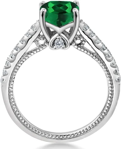 Vista 4 de Gem Stone King Anillo de compromiso de plata de ley 925 con piedra natal de 0.276 in y zafiro blanco creado Anillo de compromiso de boda