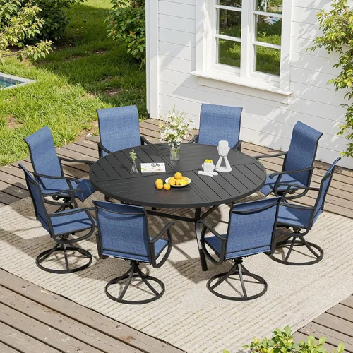 Vista 46 de VICLLAX Muebles pequeños de exterior de 3 piezas, 2 sillas giratorias de patio y mesa redonda pequeña para 2, sillas de carbón oscuro y negro