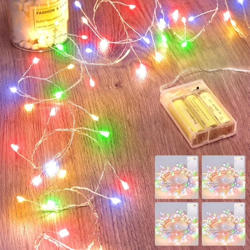 Vista 14 de Luces de hadas que funcionan con pilas, luces de cuerda centelleantes impermeables con cable plateado de 5 pies y 60 LED, luces de fuegos