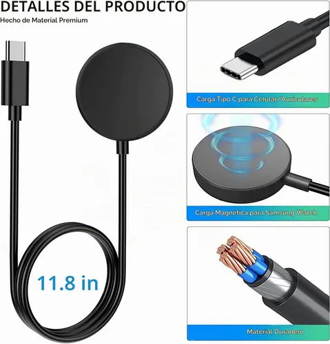 Vista 5 de Cargador USB C Samsung Galaxy Watch 3 4 5 6, cable de carga magnética compatible con Samsung Galaxy Watch 6/6 Classic/ 5 Pro/ 5/4/ 4 Classic/ 3