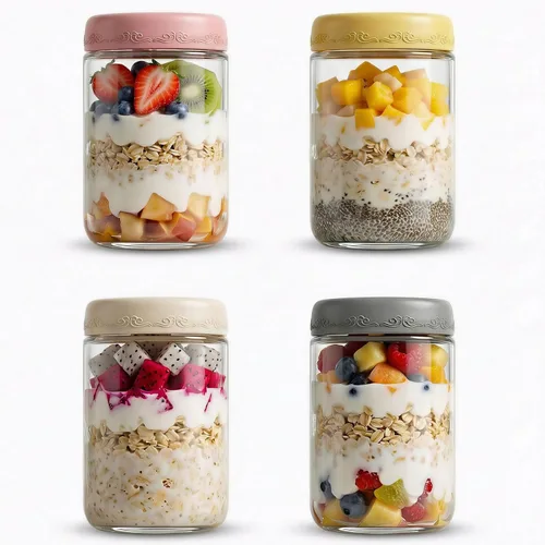 Vista 11 de Paquete de 4 de 10 OZ, Frascos para Avena Nocturna con Tapas, Recipientes de Vidrio para Preparación de Comidas, Frascos Mason Herméticos