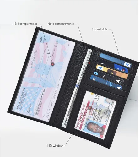 Vista 2 de ESTALON Funda para libro de cheques para hombres y mujeres, funda de cuero estándar para chequera