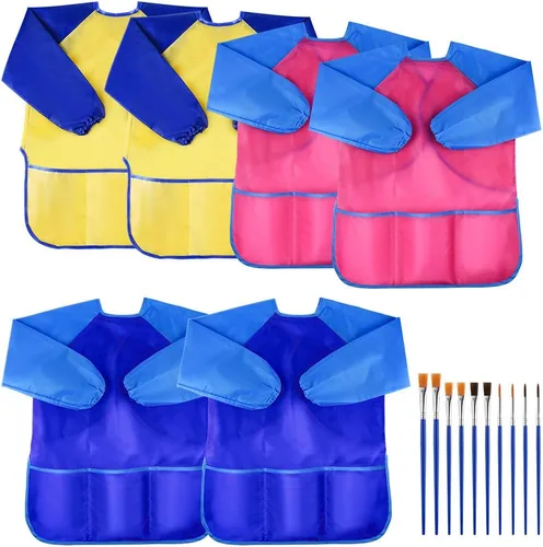 Vista 16 de KUUQA Delantal para Arte Impermeable para Niños, Delantales de Arte para Niños, Suministros para Pintar (Pinturas y pinceles no incluidos)