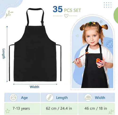 Vista 2 de Handepo 35 Pcs Kids Apron Artists Adjustable Chef Painting Aprons for Cooking Kitchen Grilling Painting Child Party Favors