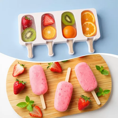 Vista 8 de Juego de moldes para paletas, 3 moldes de silicona para helado con 200 palos de madera, moldes de golosinas congeladas reutilizables