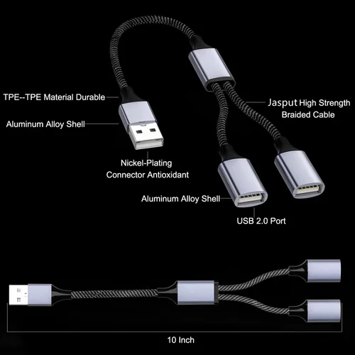 Vista 6 de Jasput Cable USB a USB, cable de carga USB macho a hembra y cable USB doble de transferencia de datos, cable de carga múltiple para TV, luz, carga