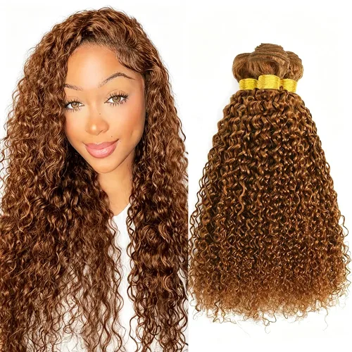 Vista 198 de P4613 Cabello humano rizado onda profunda marrón y paquetes mixtos 8 10 12 P4613 Ombre Marrón-Rubio-DP